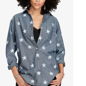BWT Ralph Lauren Star Print Chambray Button-Up Shirt - Blue. XL